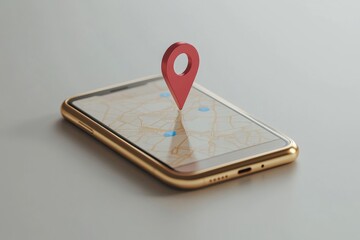 Cellphone With Map Pin Pointer On White Surface, Generative AI