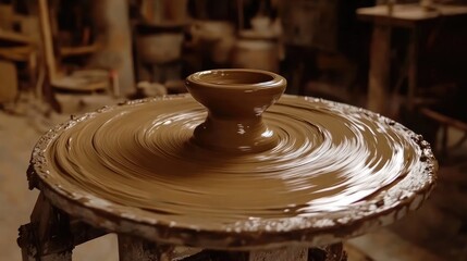 Crafting Ceramic Pot on Wheel in Artisan Studio