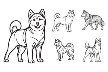 Cute little Husky icon depicted in black and white illustration