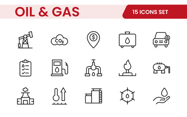 Set of Oil Gas Industry Line Icons. Contains such Icons as Gas Station, Oil Factories, Transportation, and more. line icon set.