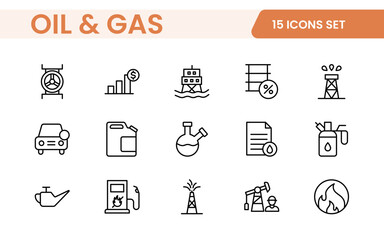 Set of Oil Gas Industry Line Icons. Contains such Icons as Gas Station, Oil Factories, Transportation, and more. line icon set.