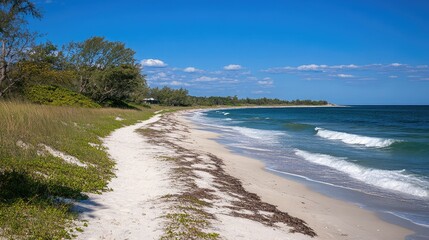 Tranquil Beach Landscape with Gentle Waves and Blue Sky