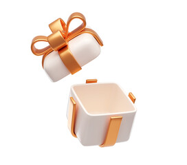 White open gift box with gold ribbon icon 3d illustration background