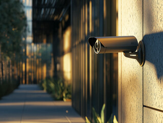 A building security camera in an outdoor area. AI generation