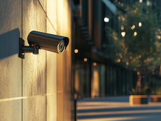 A building security camera in an outdoor area. AI generation
