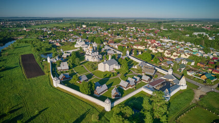 Suzdal, Russia. Aerial shot of the Pokrovsky Monastery in Suzdal in the spring. High quality photo