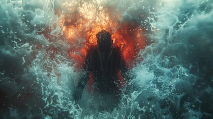 Fototapeta premium Mysterious Figure Emerging From Water: A Surreal and Dreamlike Artwork