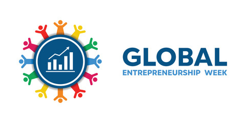 Global Entrepreneurship Week. Peoples and statistic. Great for cards, banners, posters, social media and more. White background.