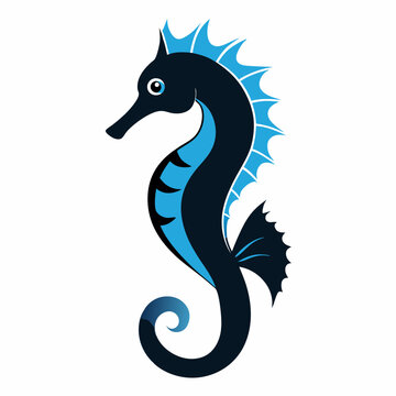 recommend clip art: A seahorse floating in the water silhouette vector illustration on white background