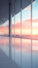 Fototapeta premium Sunrise view from modern building window