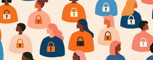 A diverse group of individuals with padlocks symbolizing privacy and security