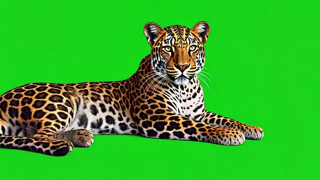 Leopard resting on chroma key background for wildlife video editing