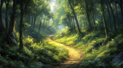 Enchanted Forest Pathway in Sunlight