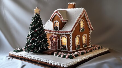 gingerbread house with christmas tree