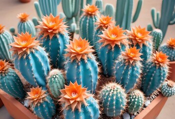 cactus with orange flowers in the desert