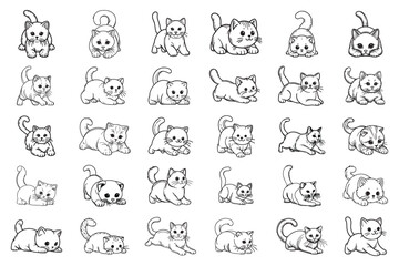 Bundle Line Art Cutie Cat Little Pet Crawl Pose Art cat in crawling position Illustration Hand Drawn Clipart