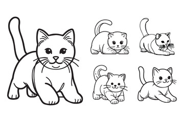 Black and white hand-drawn clipart of an adorable pet cat