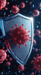 A shield protecting against a virus, highlighting health and protection concepts.