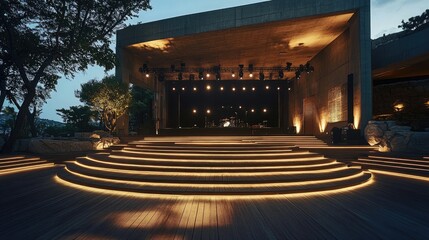 Modern Outdoor Stage with Dramatic Lighting Effects