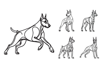 Line Art representation of a fierce Doberman dog in a standing pose
