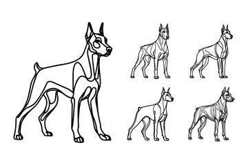 Hand drawn clipart featuring a bold Doberman dog standing confidently