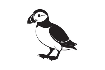 Puffin bird silhouette vector illustration, Puffin silhouette vector 