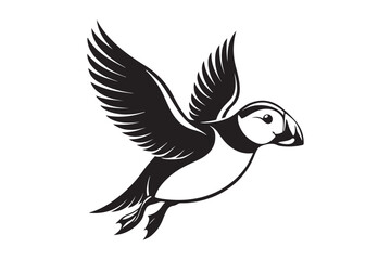 Puffin bird silhouette vector illustration, Puffin silhouette vector 