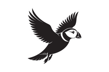 Puffin bird silhouette vector illustration, Puffin silhouette vector 