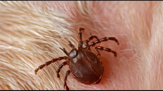 Close-up of a Tick on Animal Fur Showing Detailed Texture and Natural Brown Tones