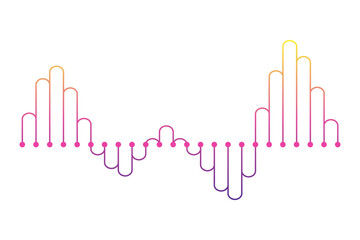 Color sound wave. Audio digital equalizer technology, musical pulse vector Illustration. Voice line waveform or volume level symbol. Curve radio wave