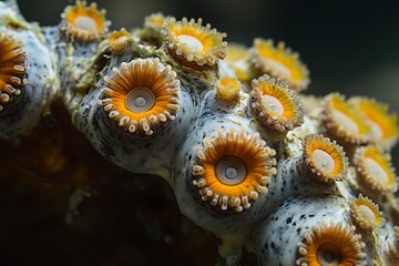 Close-up of a Sea Anemone with Bright Yellow Tentacles.