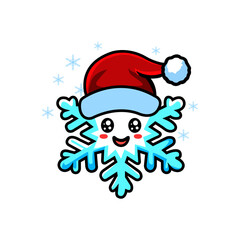  Cute Snowflake with Santa Hat - Kawaii Christmas Holiday Vector Illustration
