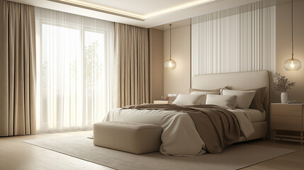 Fototapeta premium Minimalist Bedroom with Furniture and window