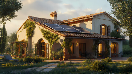 Obraz premium Solar-Powered House with Traditional Architecture