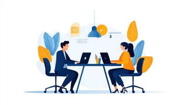 A group of coworkers gather around a table, laughing and discussing ideas with energy. Their collaborative effort is driven by a positive and supportive environment., flat design illustration