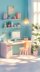 Obraz premium Tiny cute isometric outside of office interior background
