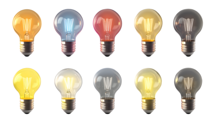 Collection of light bulb 3d icon cartoon style floating on transparency background PNG