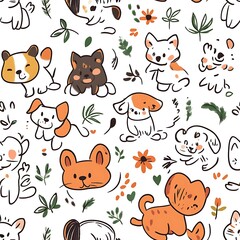 Obraz premium cute dog seamless pattern doodles