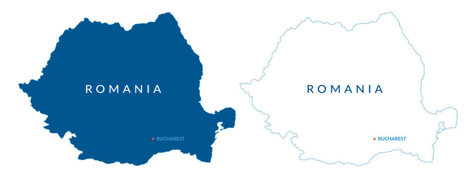 Blue Romania silhouette and outline map for business presentations, posters, infographics, annual reports