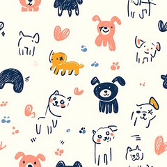 cute dog seamless pattern doodles