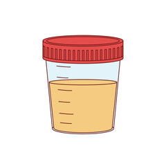 Medical analysis, laboratory analysis of urine in plastic jars. Vector illustration in cartoon style