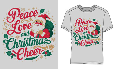 Peace love and Christmas cheer - Christmas typography vector T-shirt design. motivational and inscription quotes.
perfect for print item and bags, posters, cards. isolated on black background
