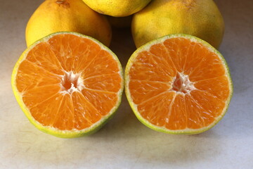 close up of halved tangerines