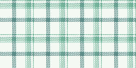 Post plaid check pattern, tie seamless texture fabric. Scenery vector background textile tartan in white and mint colors.