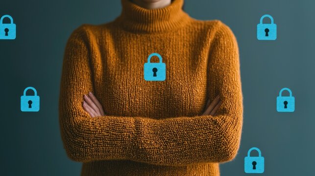 Securely Shielded: Person Surrounded by Protected Social Media Icons Demonstrating Data Privacy