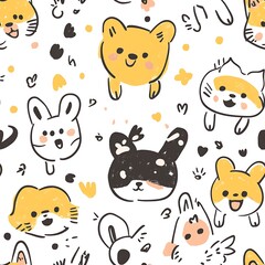 Obraz premium cute dog seamless pattern doodles