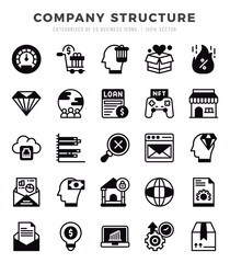 Collection of Company Structure 25 Lineal Filled Icons Pack.