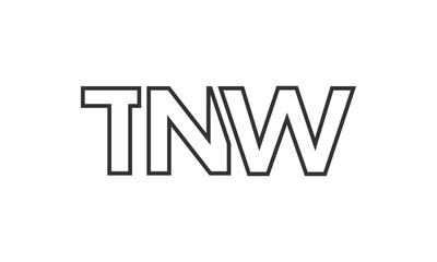 TNW logo design template with strong and modern bold text. Initial based vector logotype featuring simple and minimal typography. Trendy company identity.