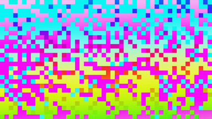 Abstract pixelated interlaced colorful rainbow 8 bit cyber retro game Glitch TV Static pixel Noise texture background. Futuristic glitched cyberpunk, rave 90s, 2000s lo-fi aesthetic. Chiptune design