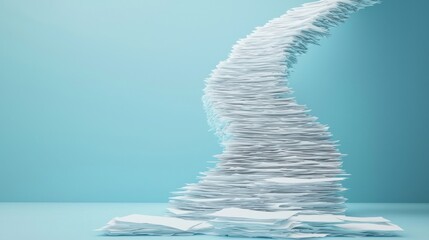 A staircase made of floating resumes and CVs, with some steps fading into the distance, the career paths employees take as they leave or move through companies